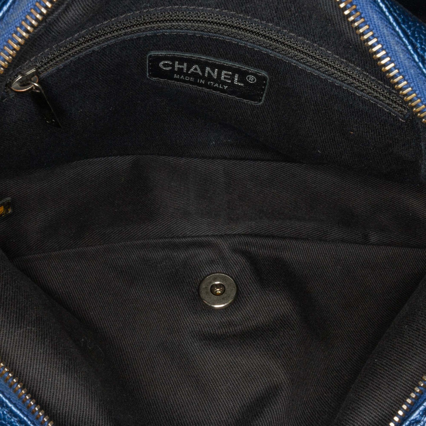Blue Chanel Medium Quilted Iridescent Caviar Easy Flap Shoulder Bag