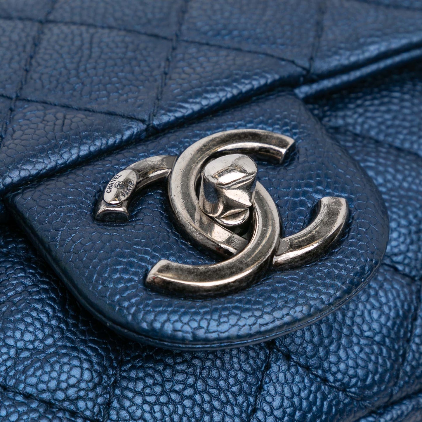Blue Chanel Medium Quilted Iridescent Caviar Easy Flap Shoulder Bag
