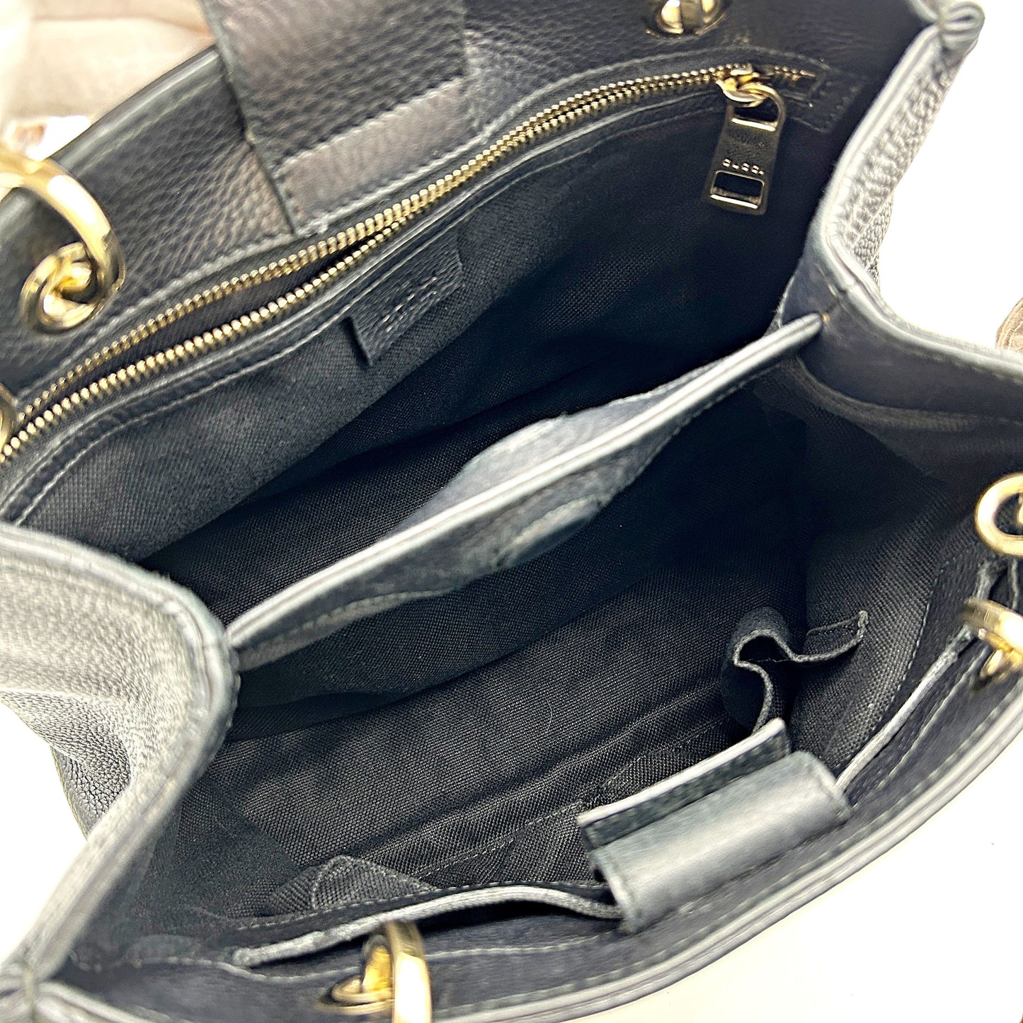 Gucci Black Pebbled Leather Bamboo Top Handle Small Shopper Tote Bag LA15895
