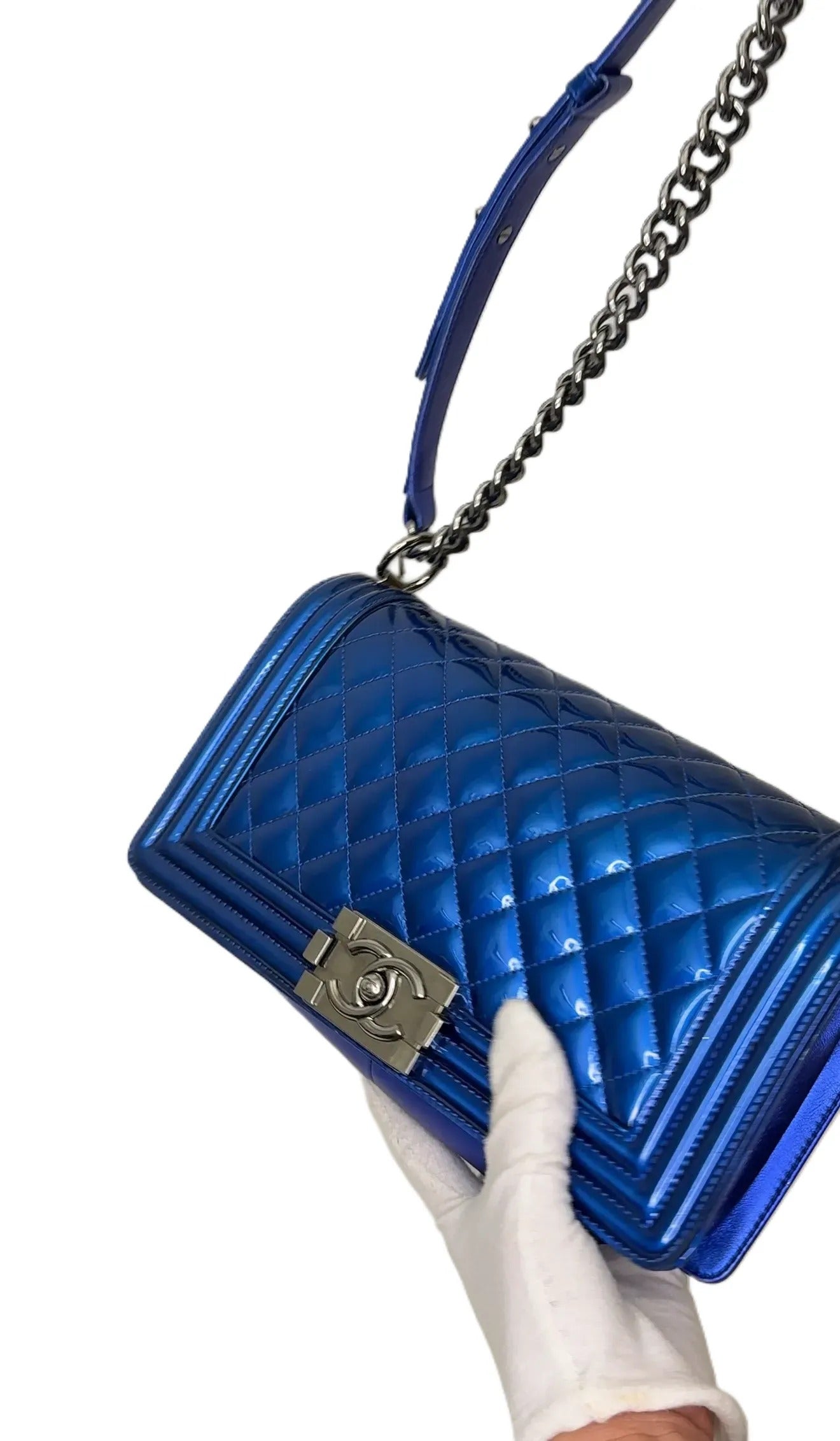 Chanel Large Patent Boy Bag - Blue Shoulder Bags B18-01
