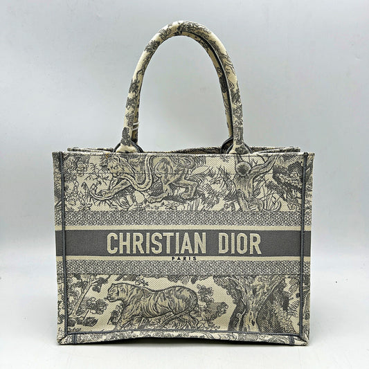 CHRISTIAN DIOR Canvas Embroidered Large Dioriviera Toile De Jouy Book Tote Gray LA46572