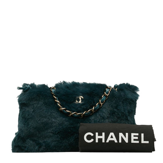 Chanel Chain Shoulder Bag Green Fur Women's