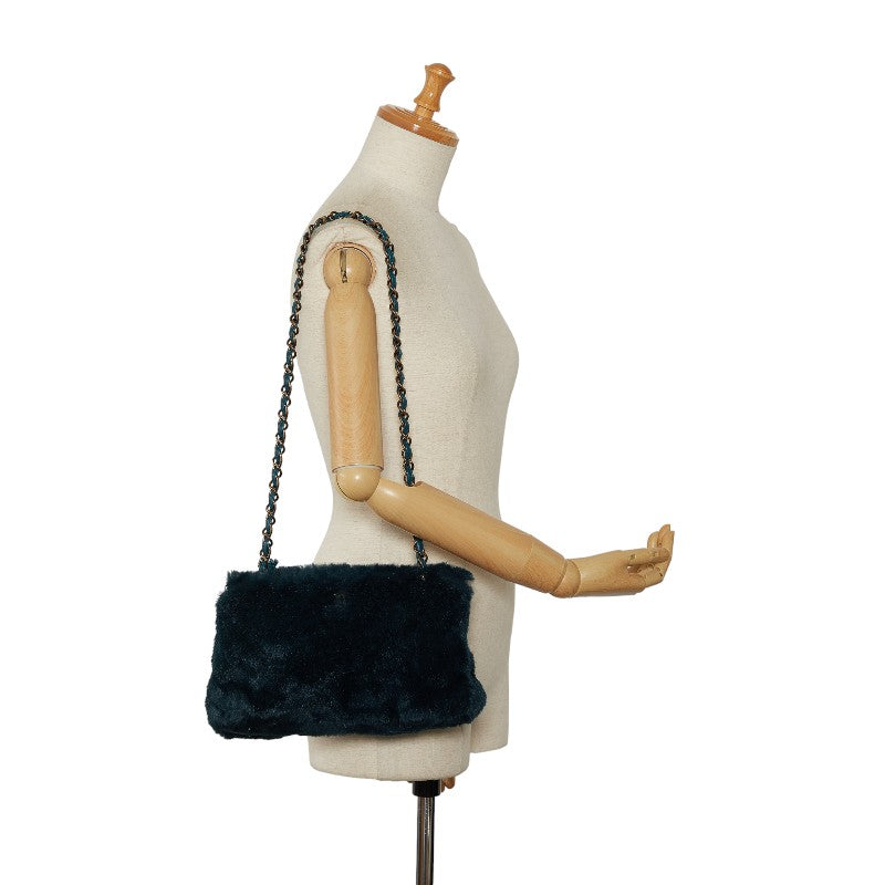 Chanel Chain Shoulder Bag Green Fur Women's