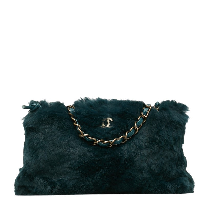 Chanel Chain Shoulder Bag Green Fur Women's