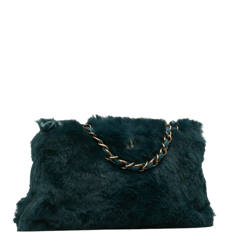 Chanel Chain Shoulder Bag Green Fur Women's