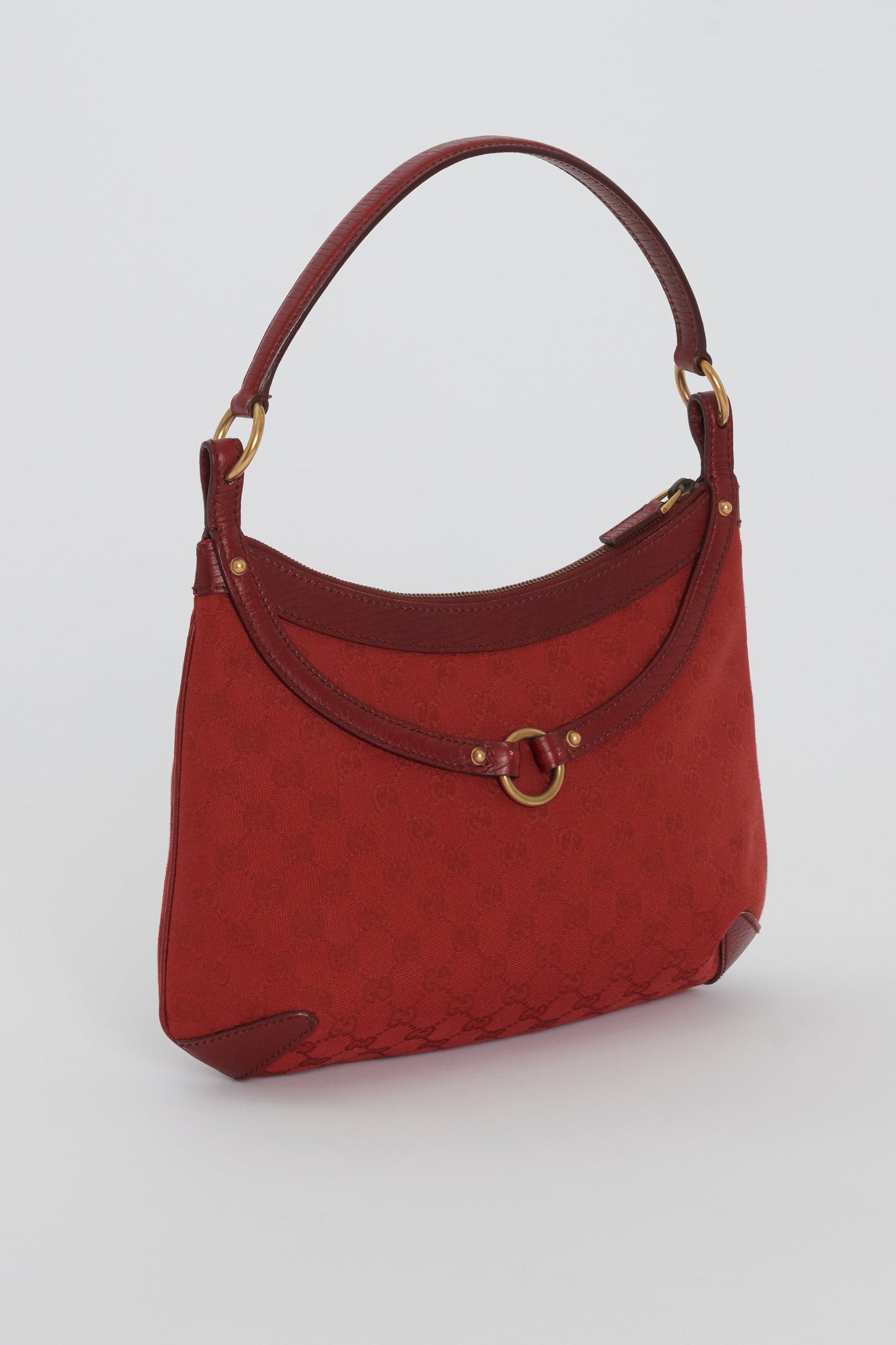 Gucci Vintage Red Monogram Canvas Horse-Bit Hobo Bag