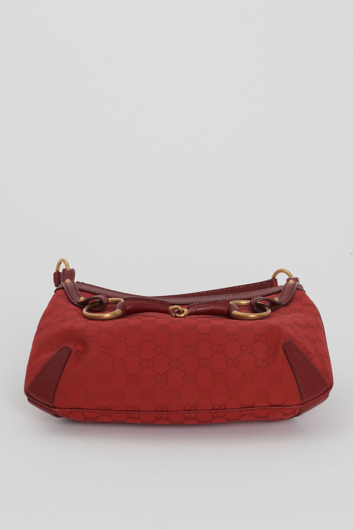 Gucci Vintage Red Monogram Canvas Horse-Bit Hobo Bag