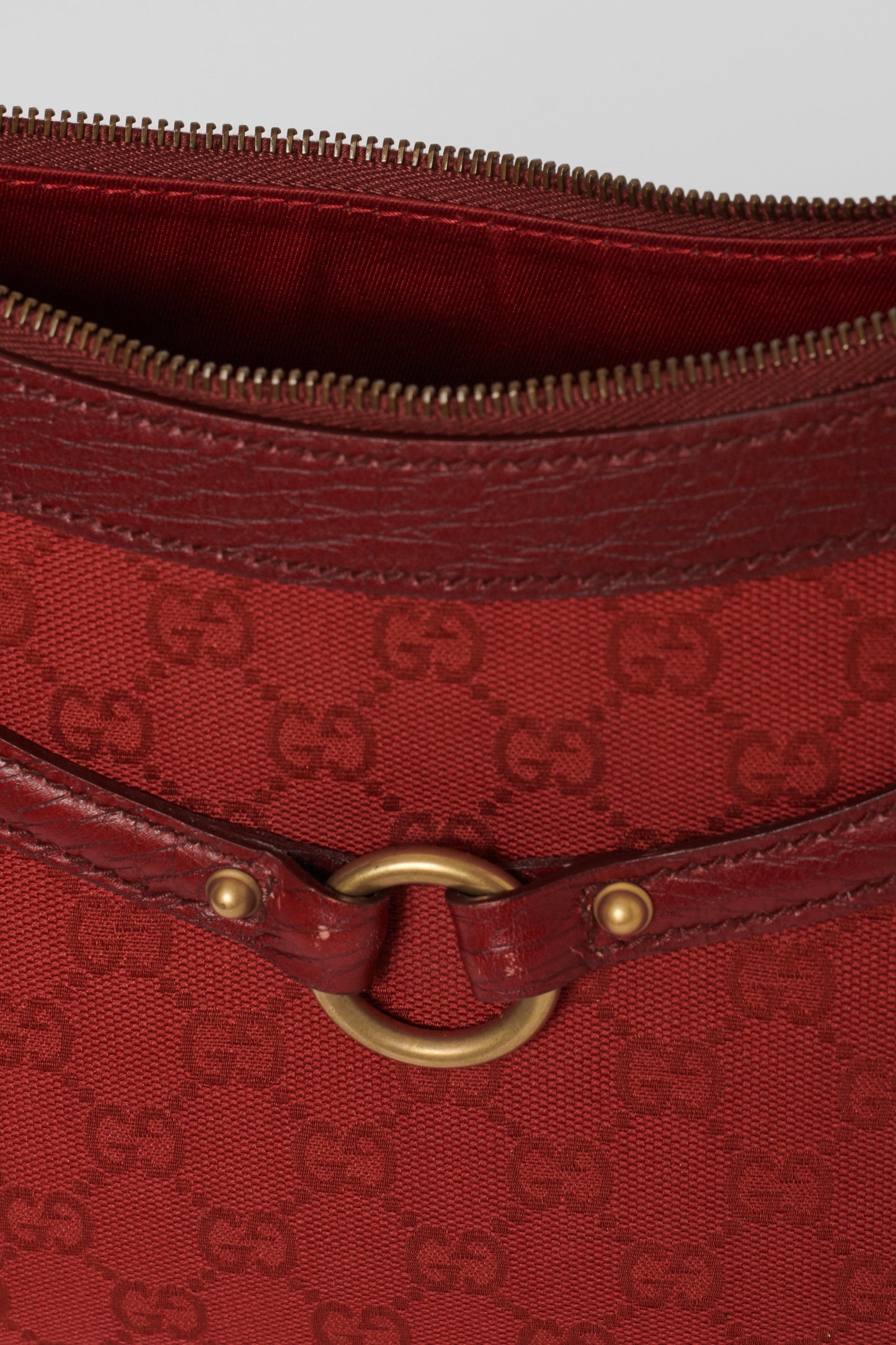 Gucci Vintage Red Monogram Canvas Horse-Bit Hobo Bag
