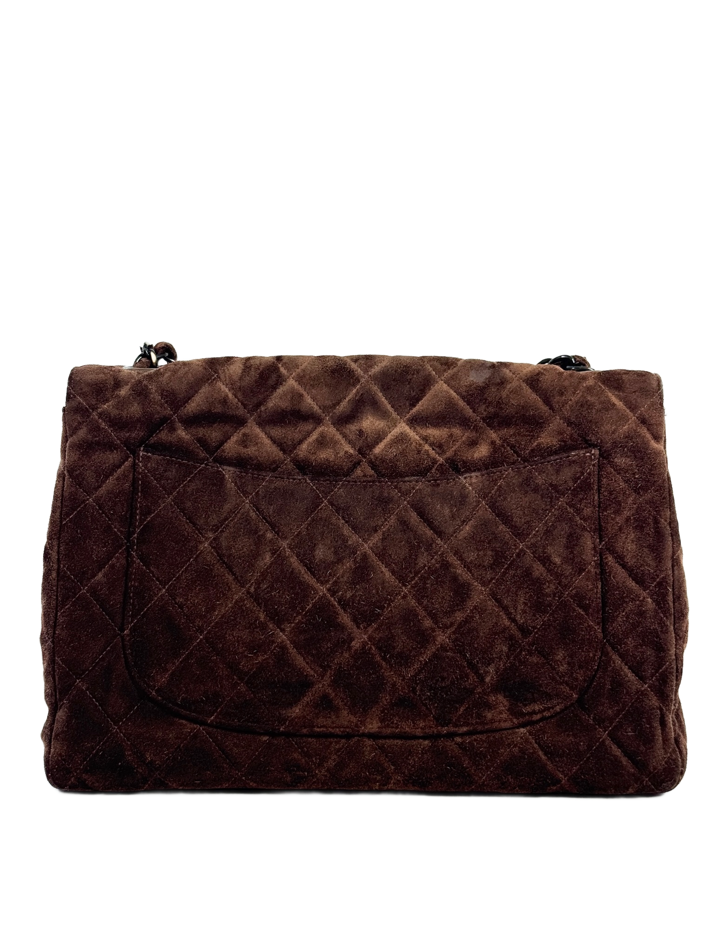 Chanel Vintage 90s Quilted Brown Suede Jumbo Flap Crossbody Bag
