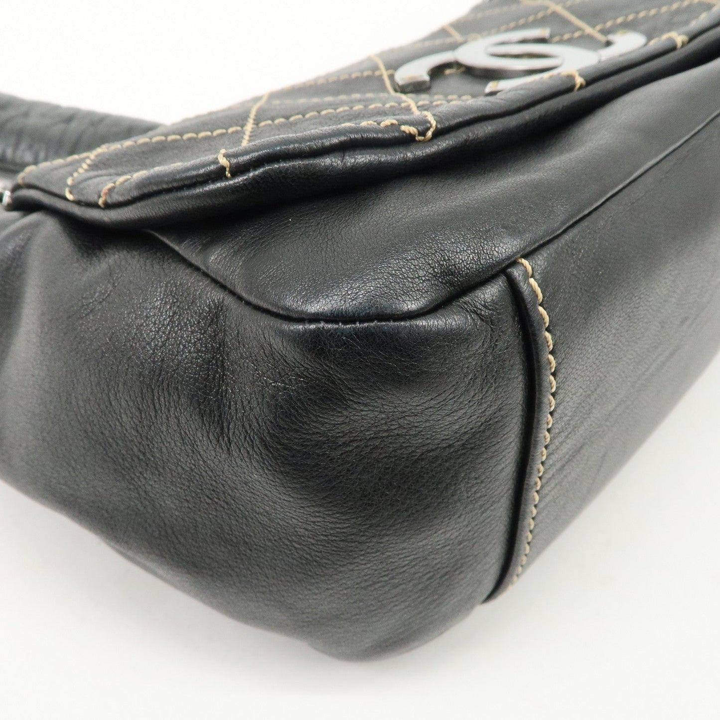 CHANEL COCO Mark Wild Stitch Lamb Skin Chain Shoulder Bag Black