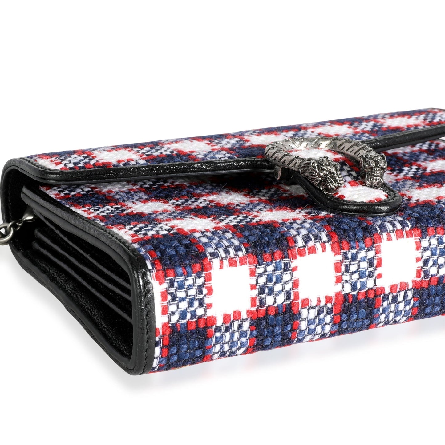 Gucci White, Marine, & Hibiscus Red Tweed Mini Dionysus Chain Wallet