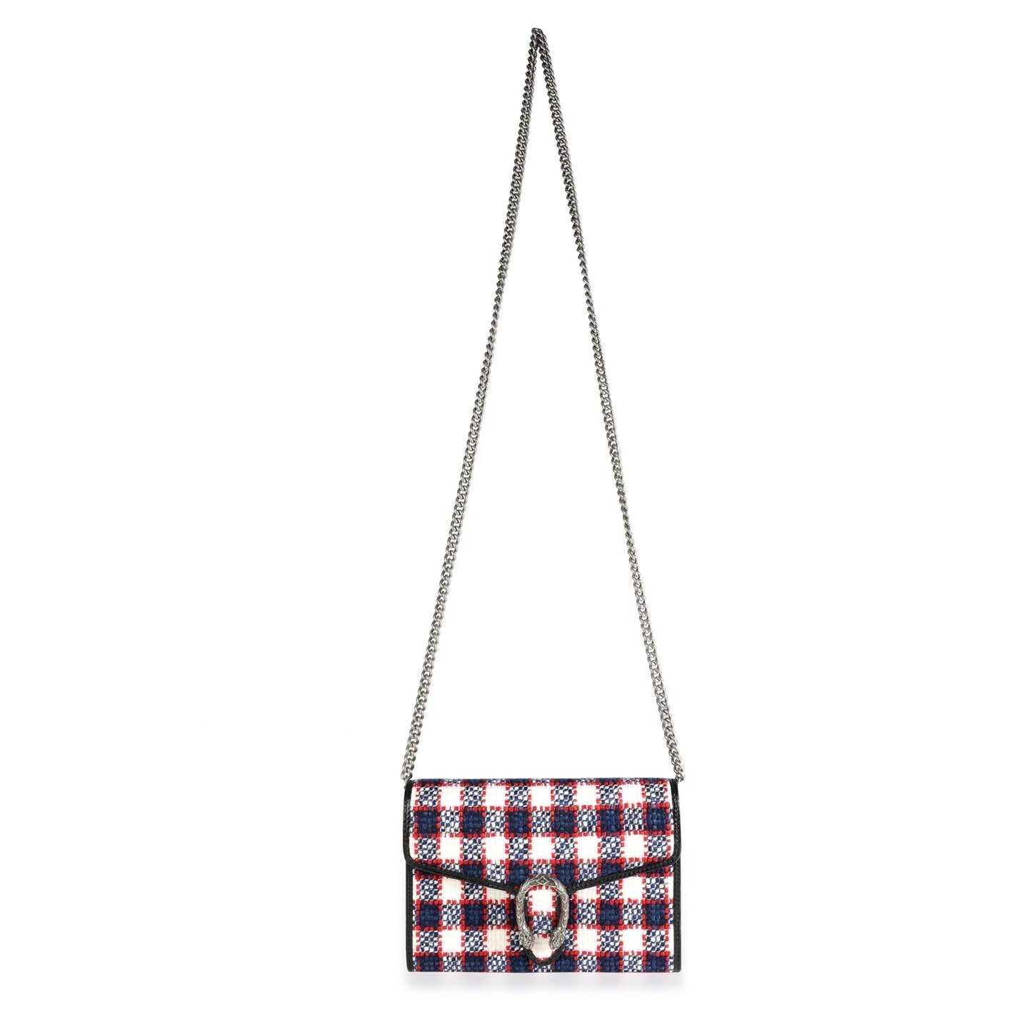 Gucci White, Marine, & Hibiscus Red Tweed Mini Dionysus Chain Wallet