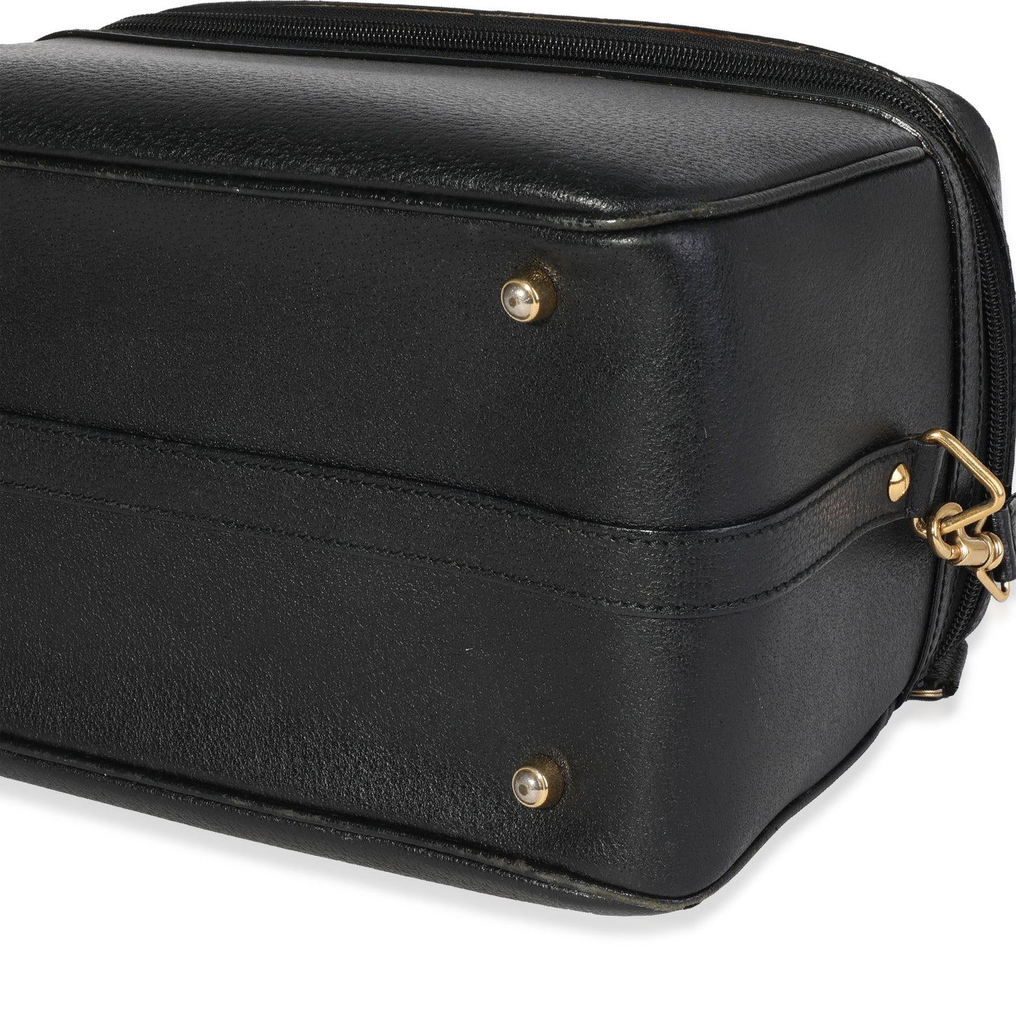 Gucci Vintage Black Textured Leather Bamboo Handle Vanity Bag