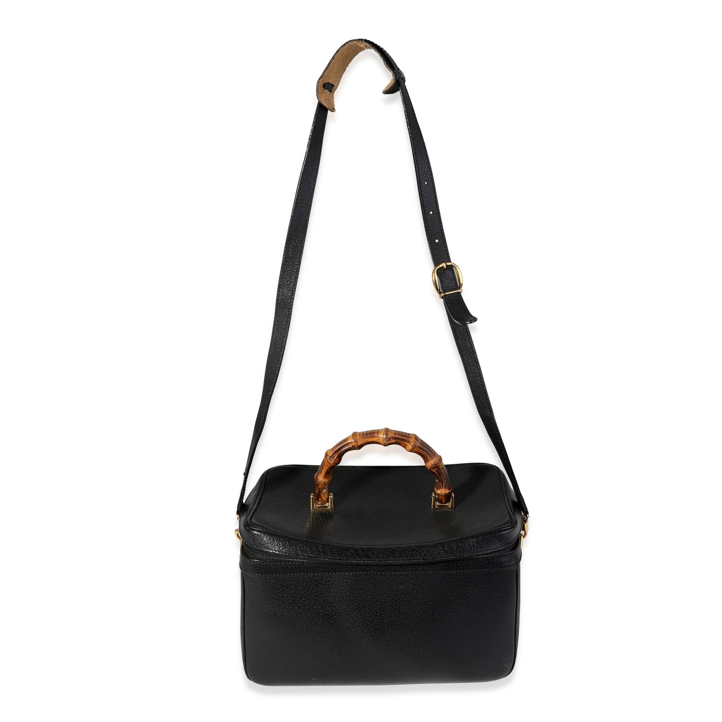 Gucci Vintage Black Textured Leather Bamboo Handle Vanity Bag
