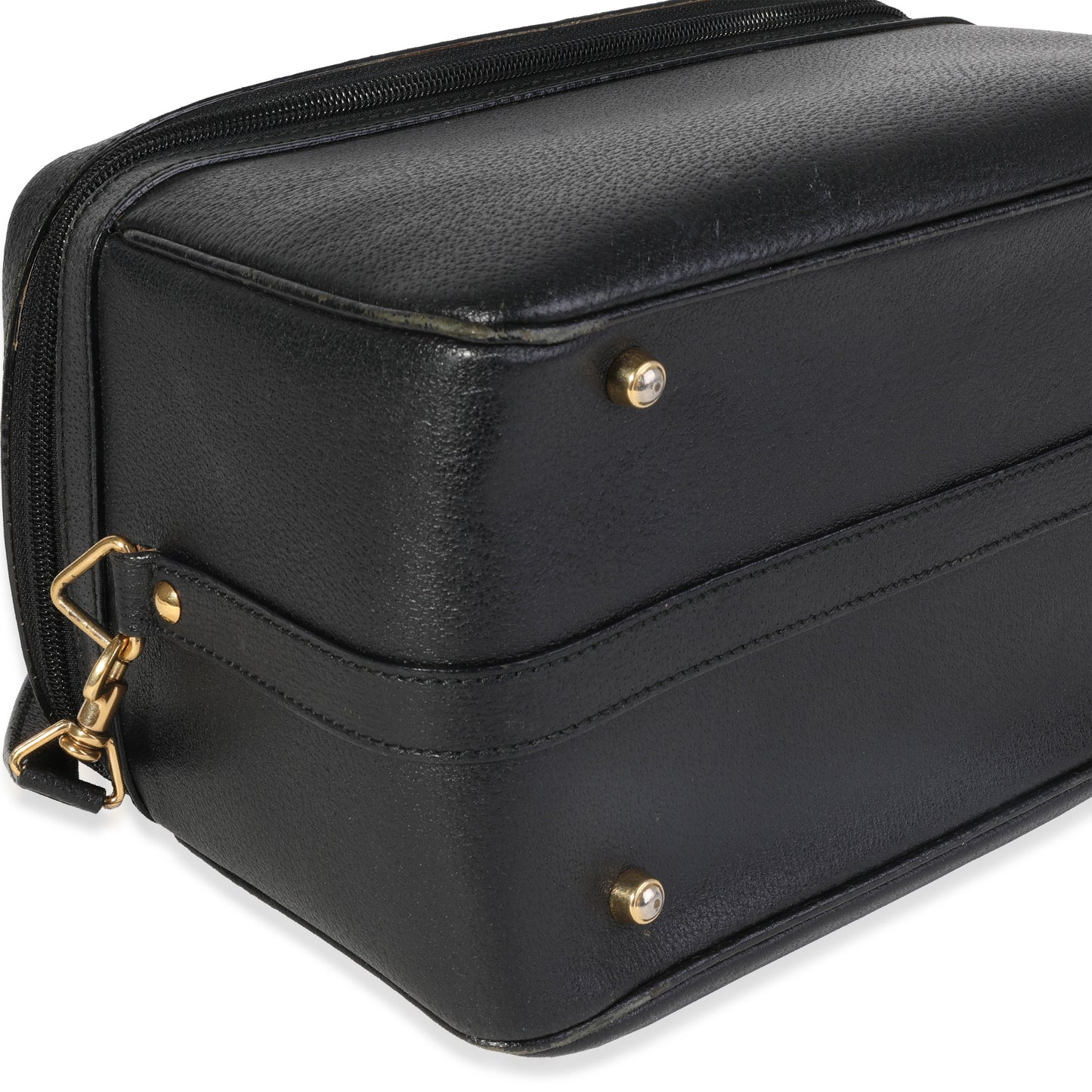 Gucci Vintage Black Textured Leather Bamboo Handle Vanity Bag