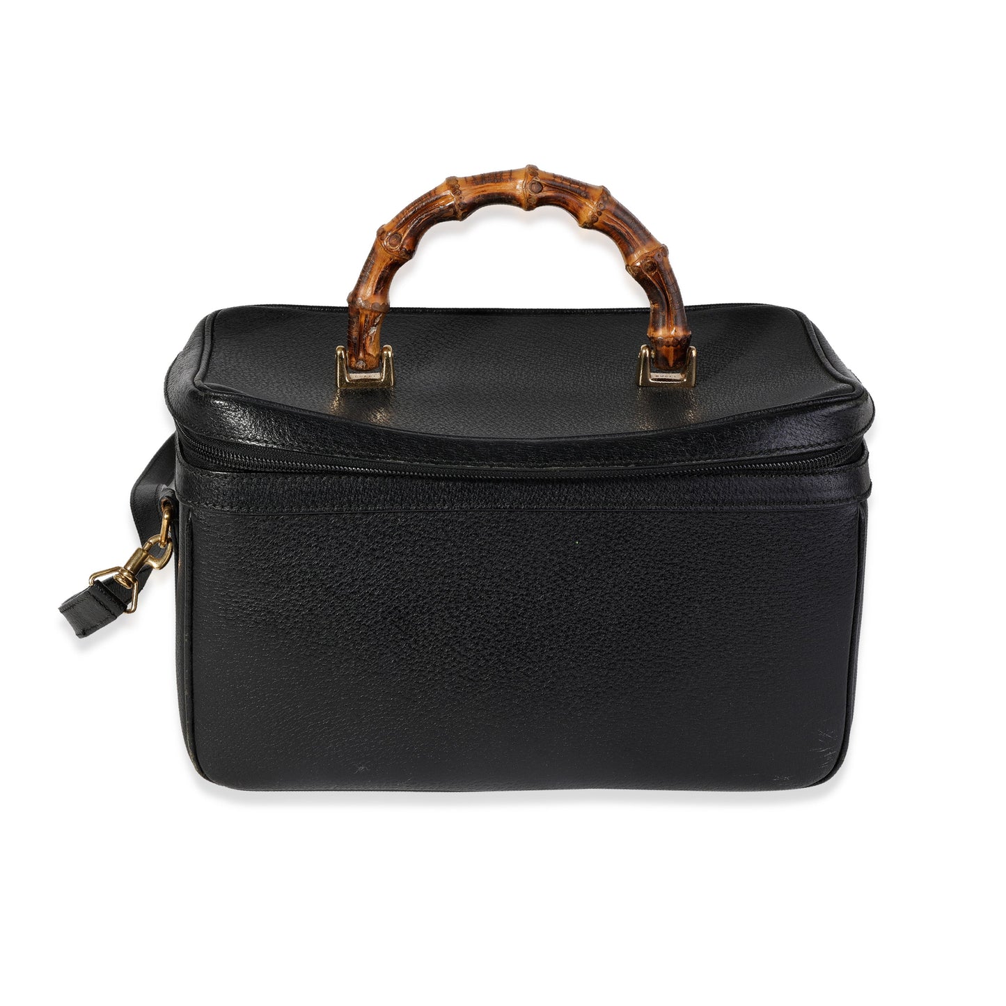 Gucci Vintage Black Textured Leather Bamboo Handle Vanity Bag