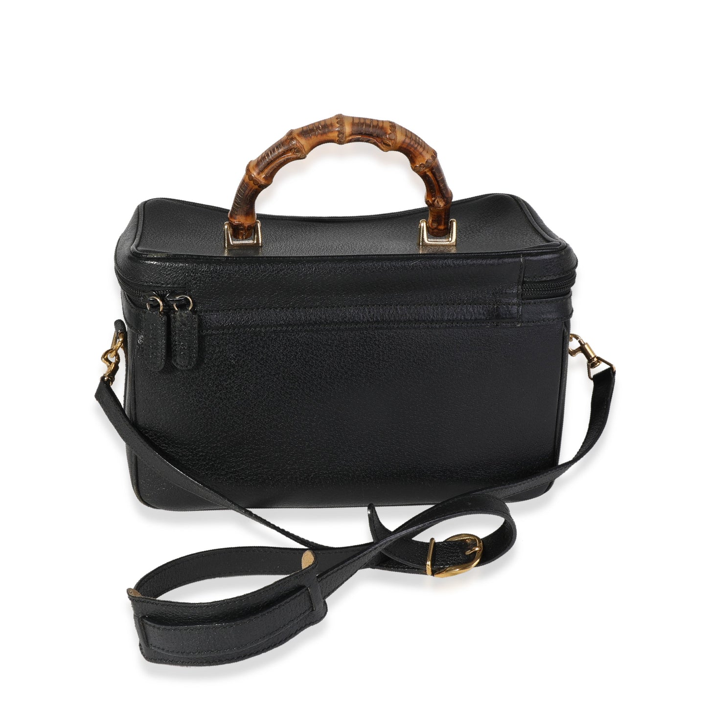 Gucci Vintage Black Textured Leather Bamboo Handle Vanity Bag