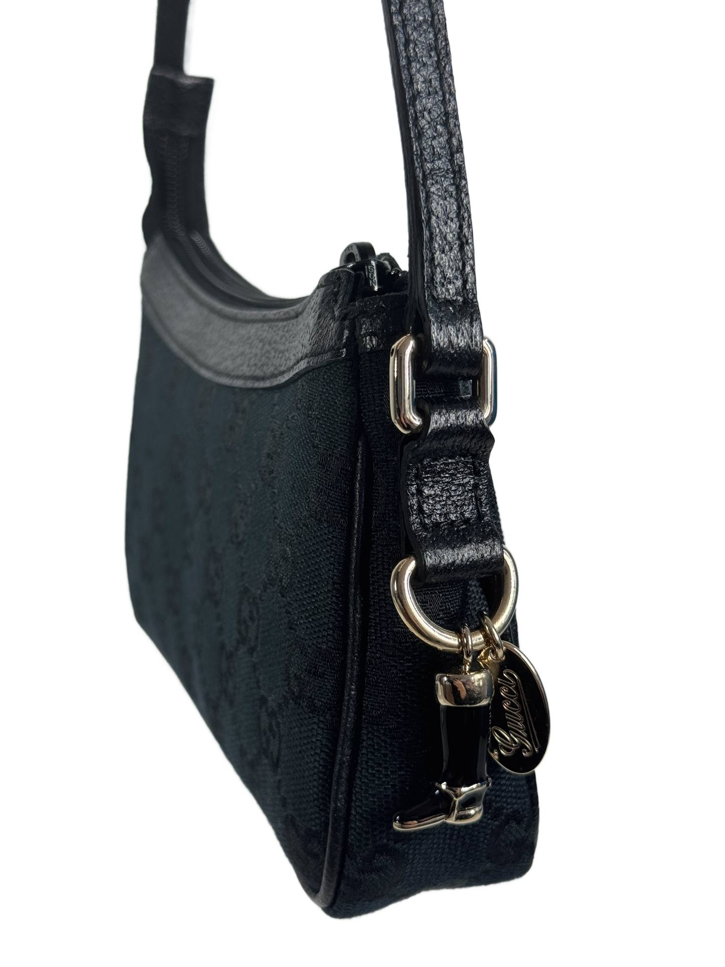 Gucci Vintage Black GG Monogram Mini Charmy Shoulder Pochette Bag