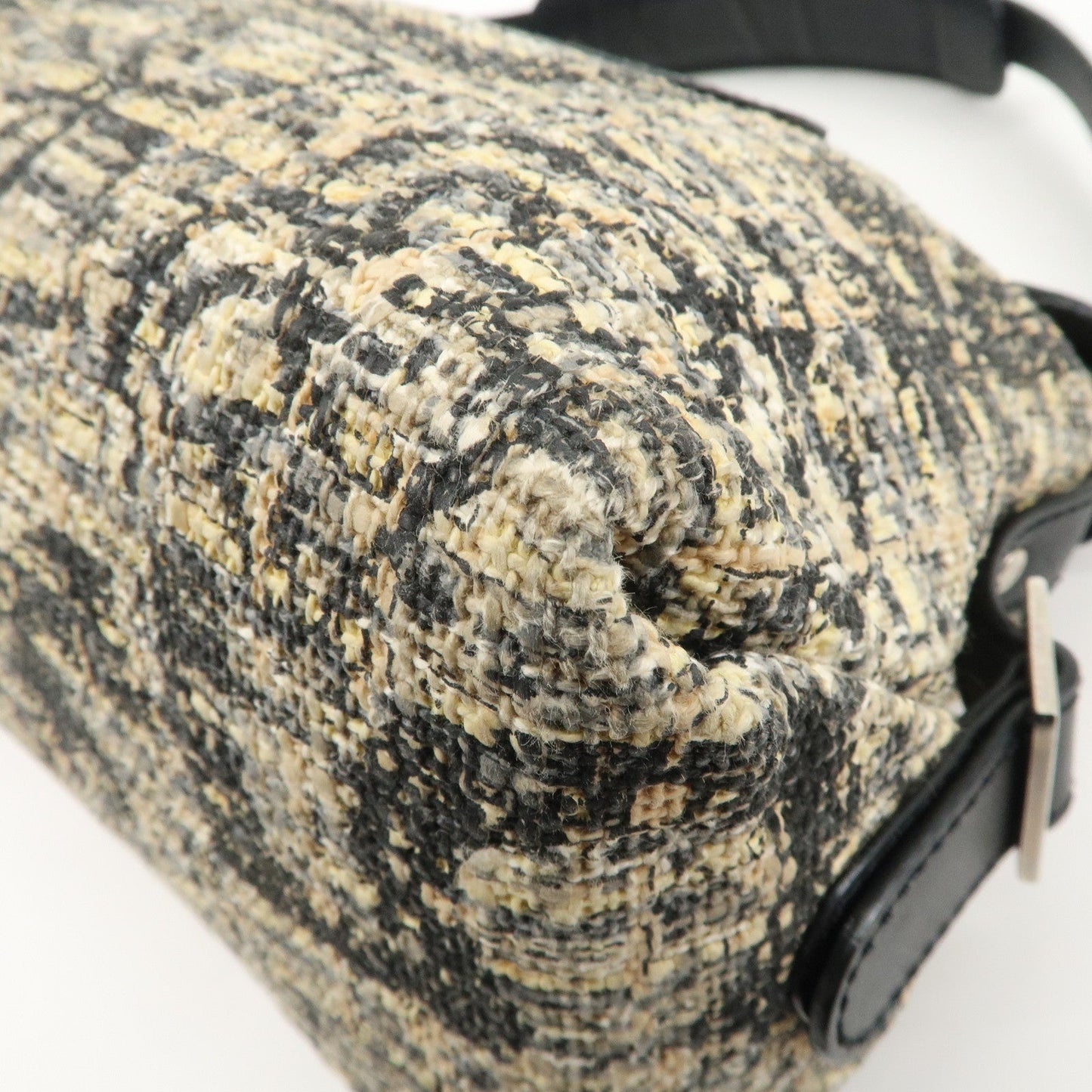 CHANEL Tweed Leather Shoulder Bag Hand Bag Black Beige