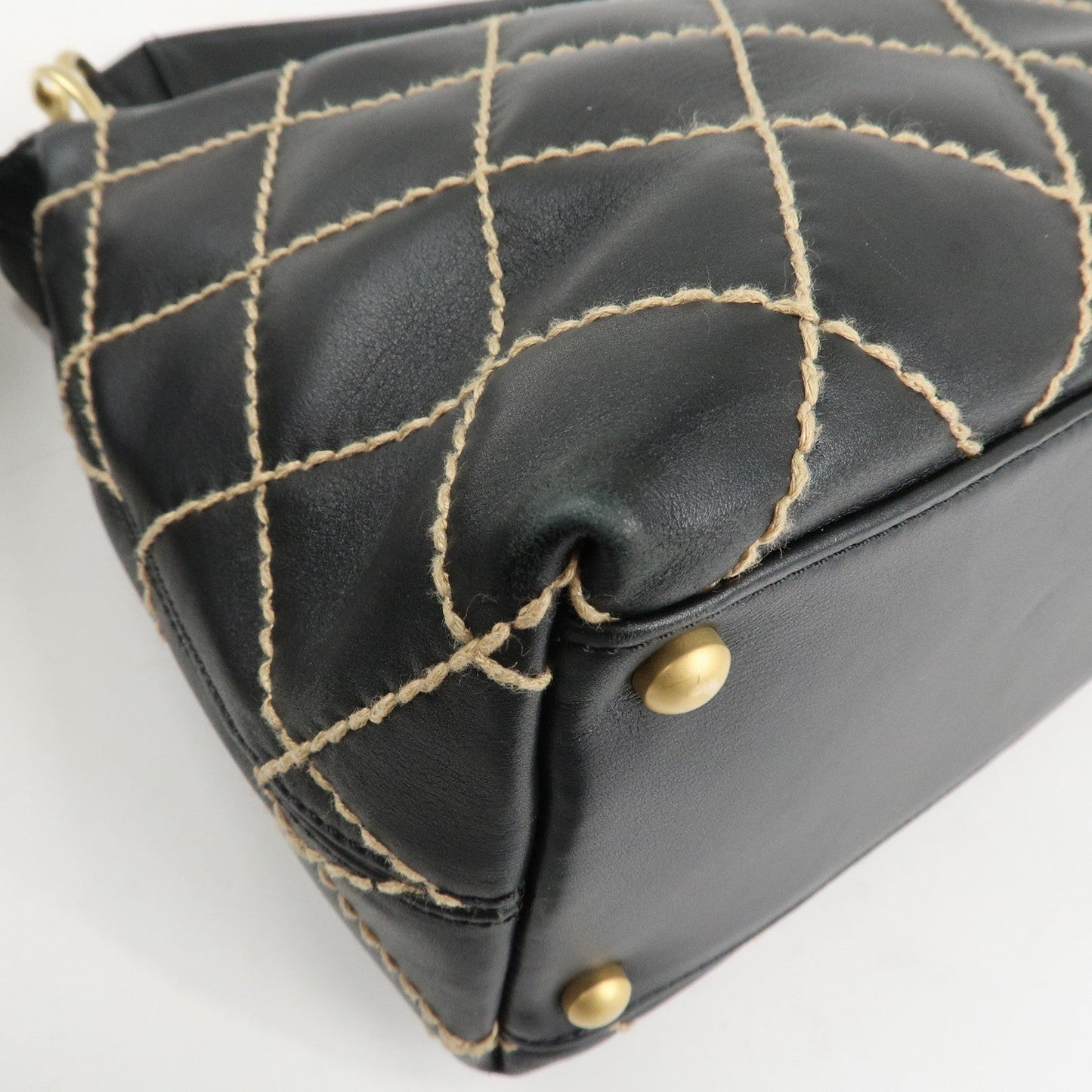 CHANEL Wild Stitch Lamb Skin Shoulder Bag Hand Bag Black A20663