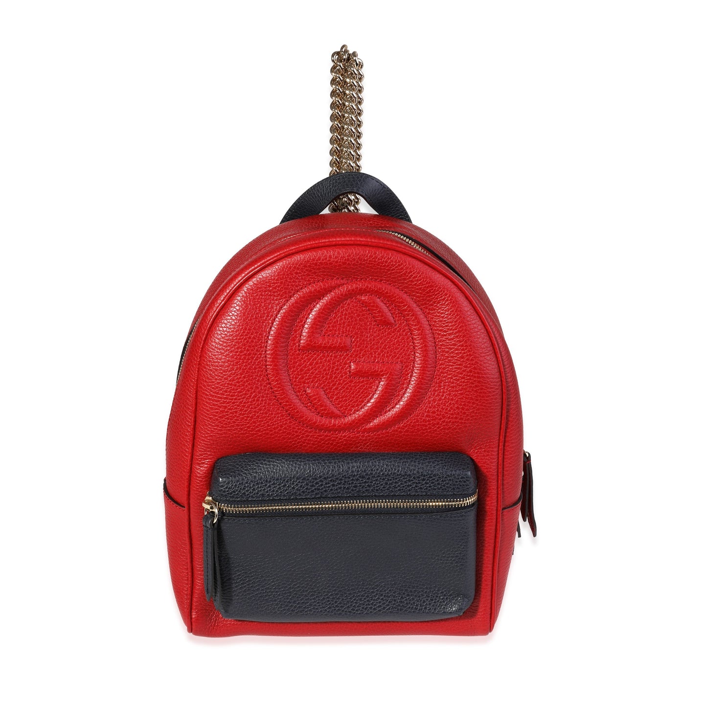 GUCCI Red & Navy Pebbled Leather Soho Chain Backpack