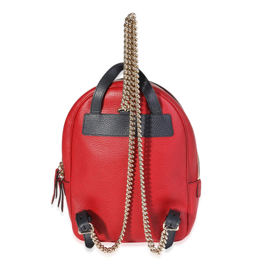 GUCCI Red & Navy Pebbled Leather Soho Chain Backpack