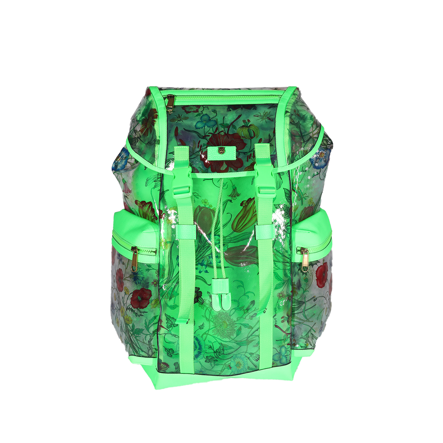 GUCCI Neon Green Leather & Flora PVC Backpack