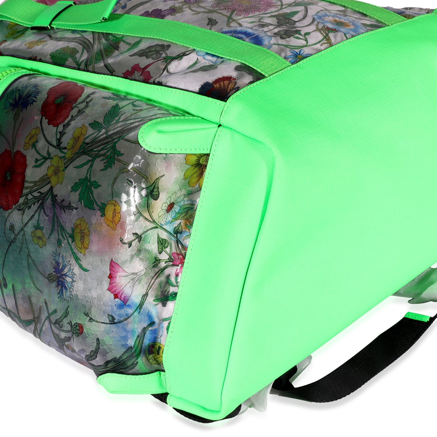 GUCCI Neon Green Leather & Flora PVC Backpack