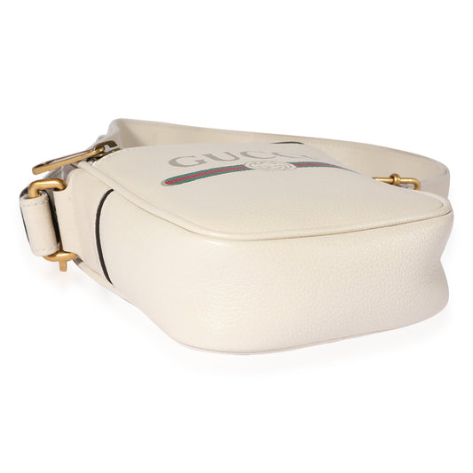 GUCCI White Grained Leather Logo Print Camera Crossbody Bag