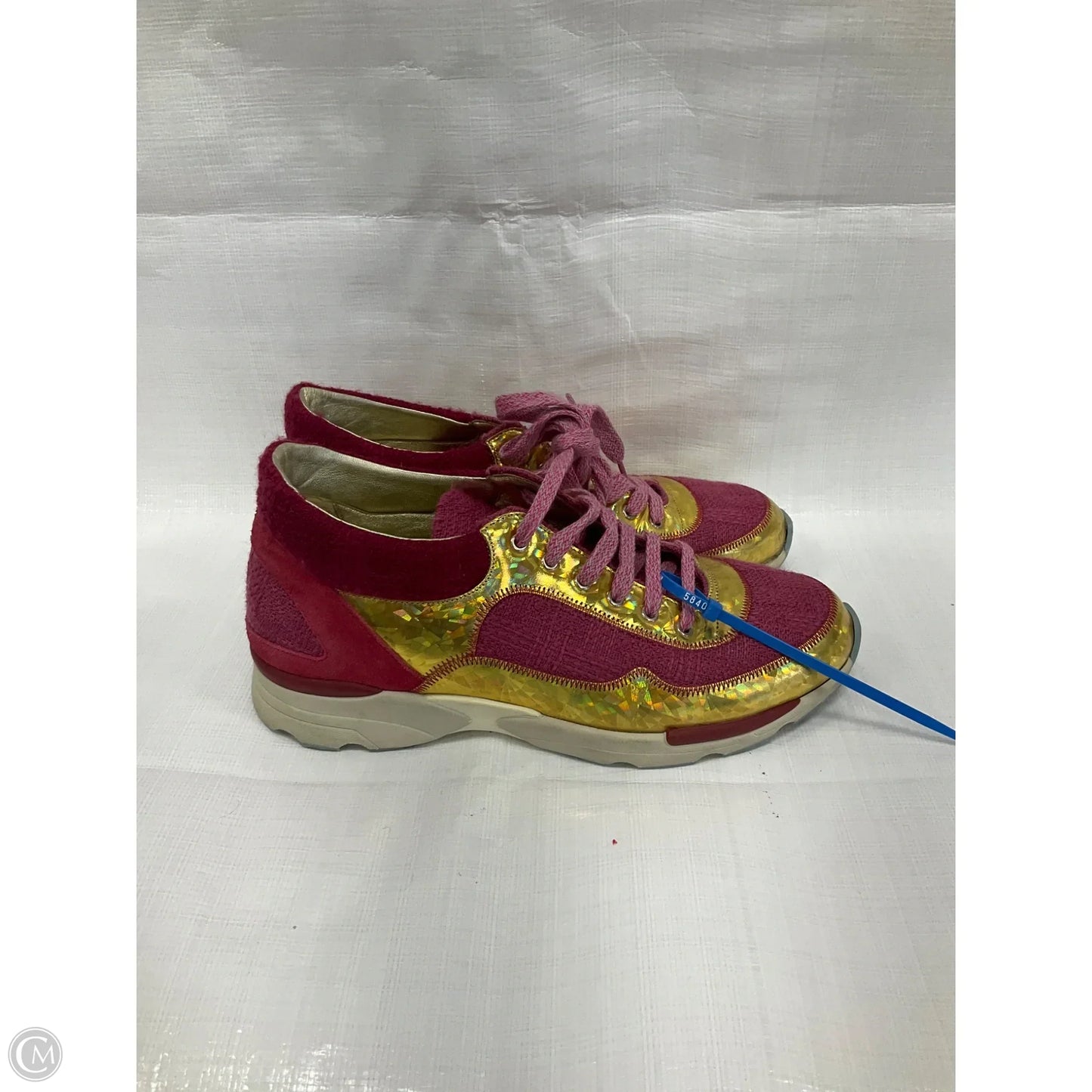 Shoes Luxury Designer By Chanel In Gold & Pink, Size: 7.5