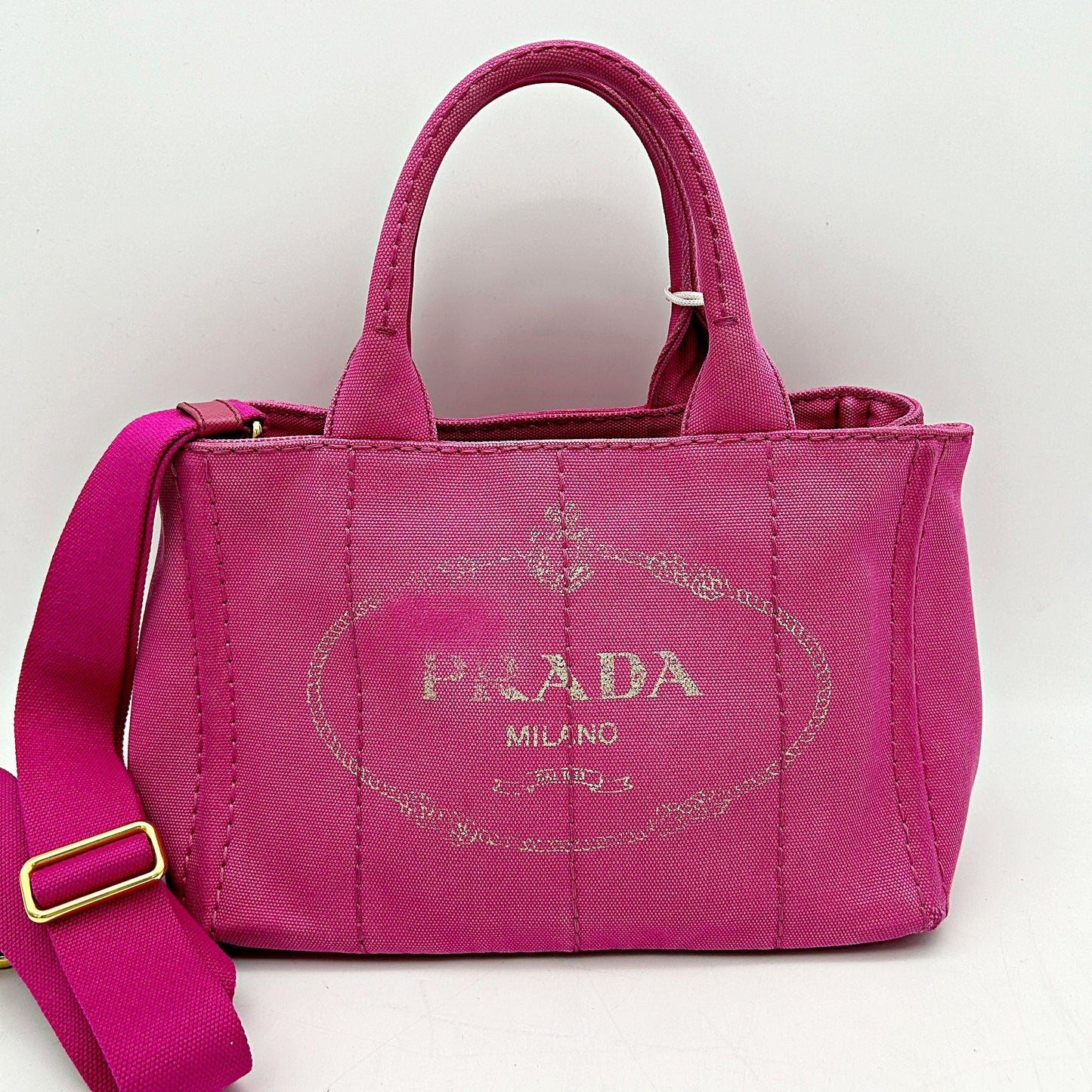 Pre-owned Prada  Denim Small Canapa Logo Tote Peonia LA10326