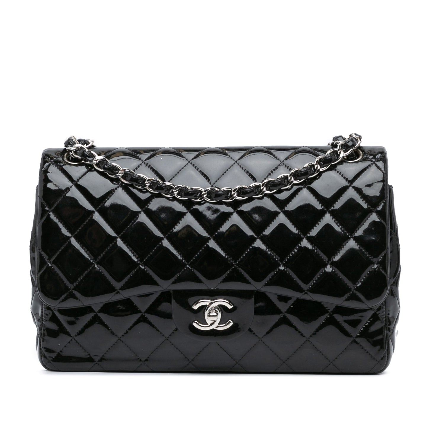 Black Chanel Jumbo Classic Patent Double Flap Shoulder Bag