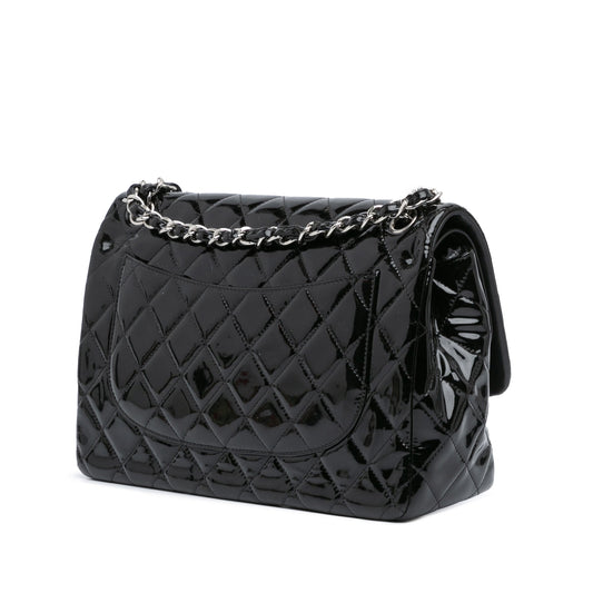 Black Chanel Jumbo Classic Patent Double Flap Shoulder Bag