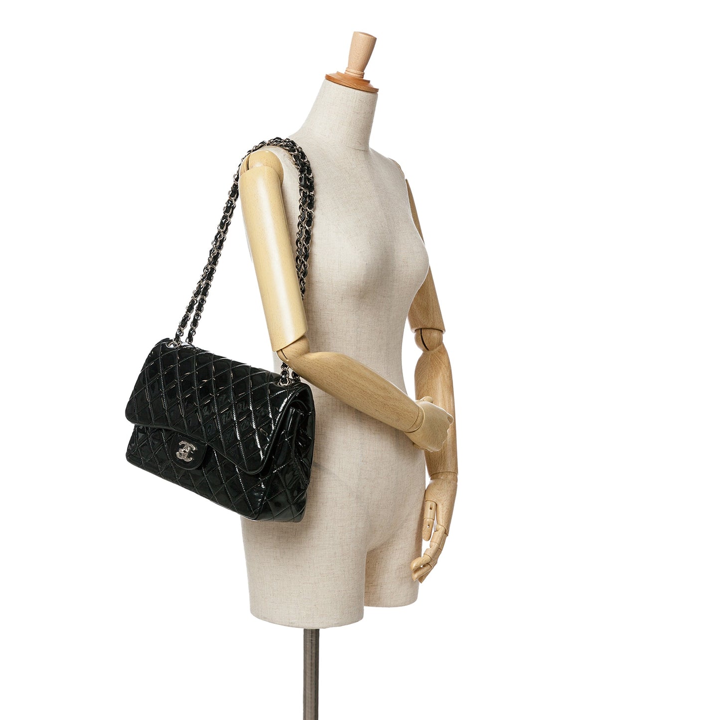 Black Chanel Jumbo Classic Patent Double Flap Shoulder Bag