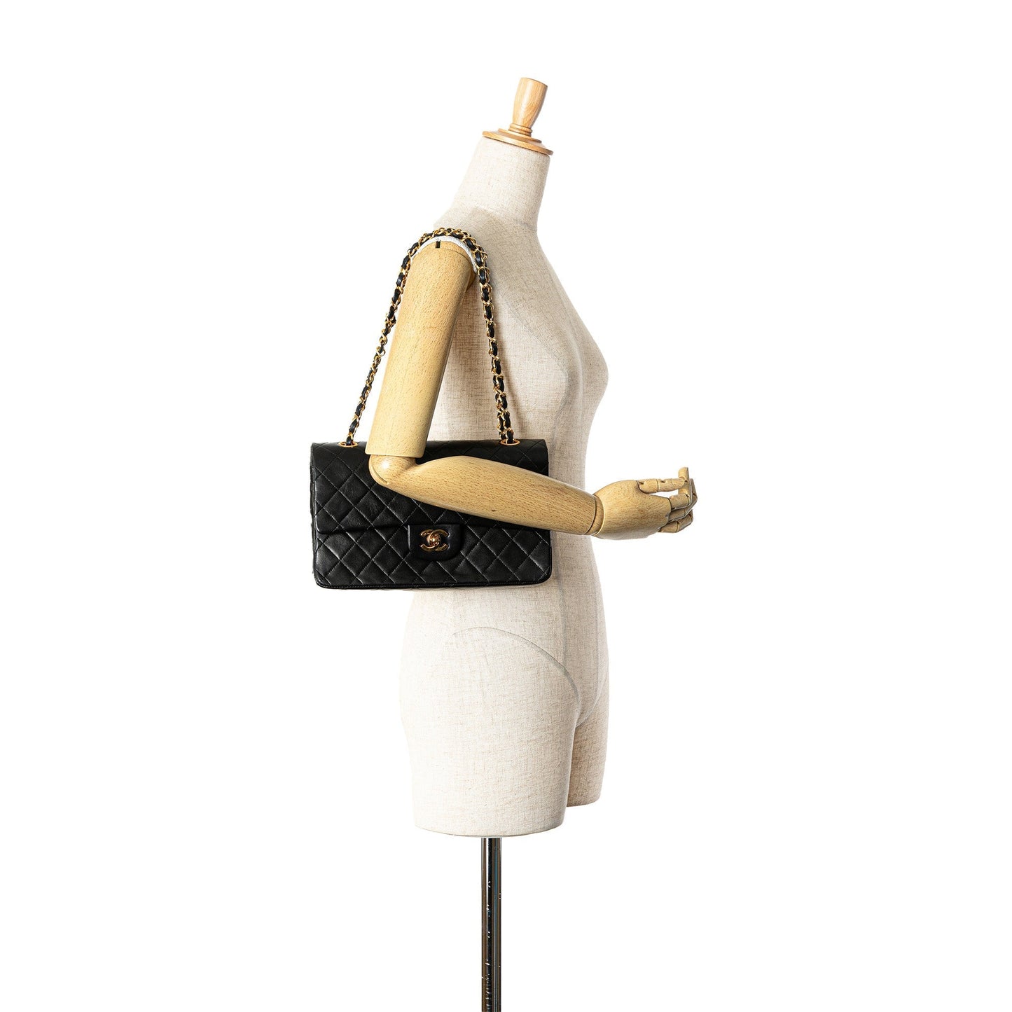 Black Chanel Medium Classic Lambskin Double Flap Shoulder Bag