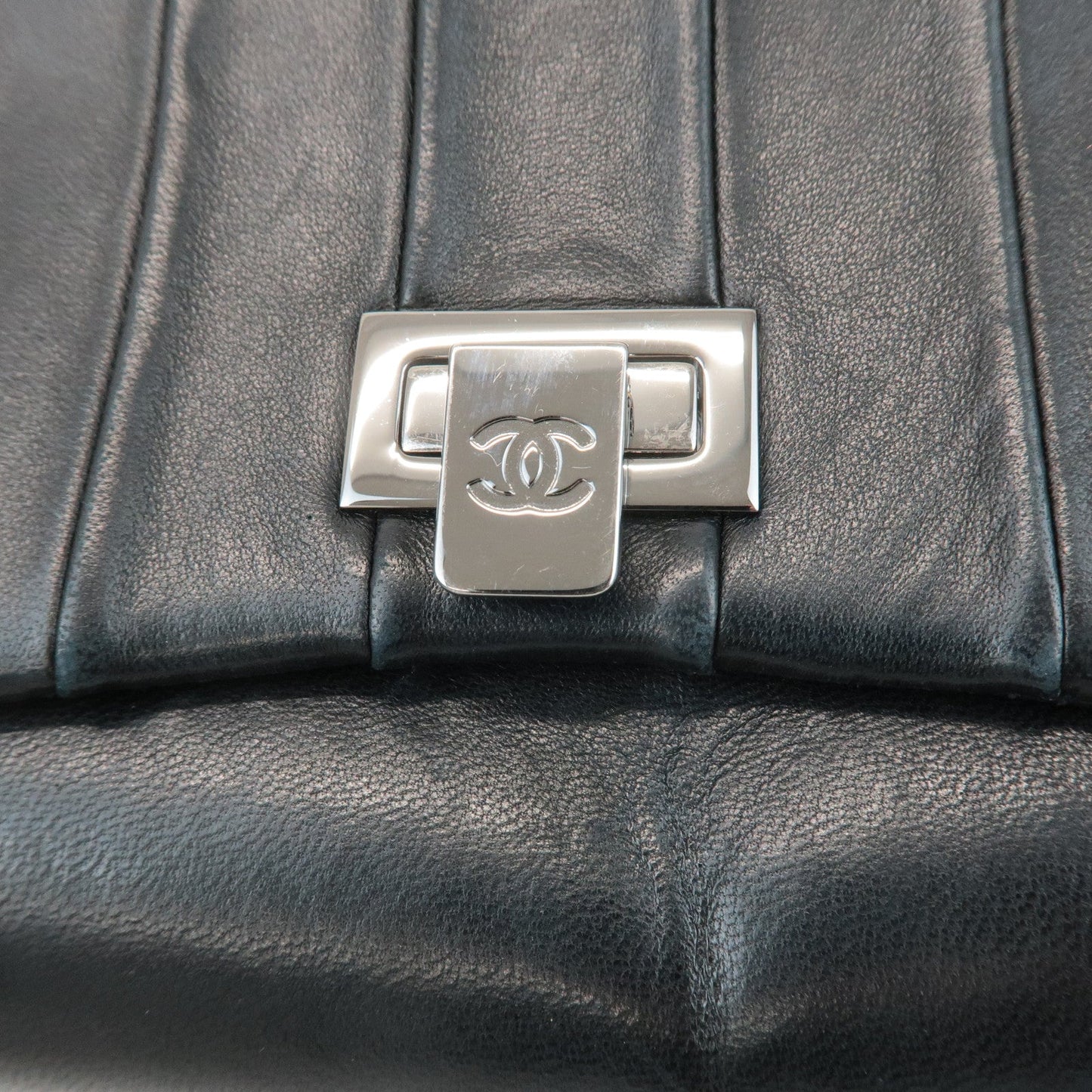 CHANEL Mademoiselle Lamb Skin Chain Shoulder Bag Hand Bag Black