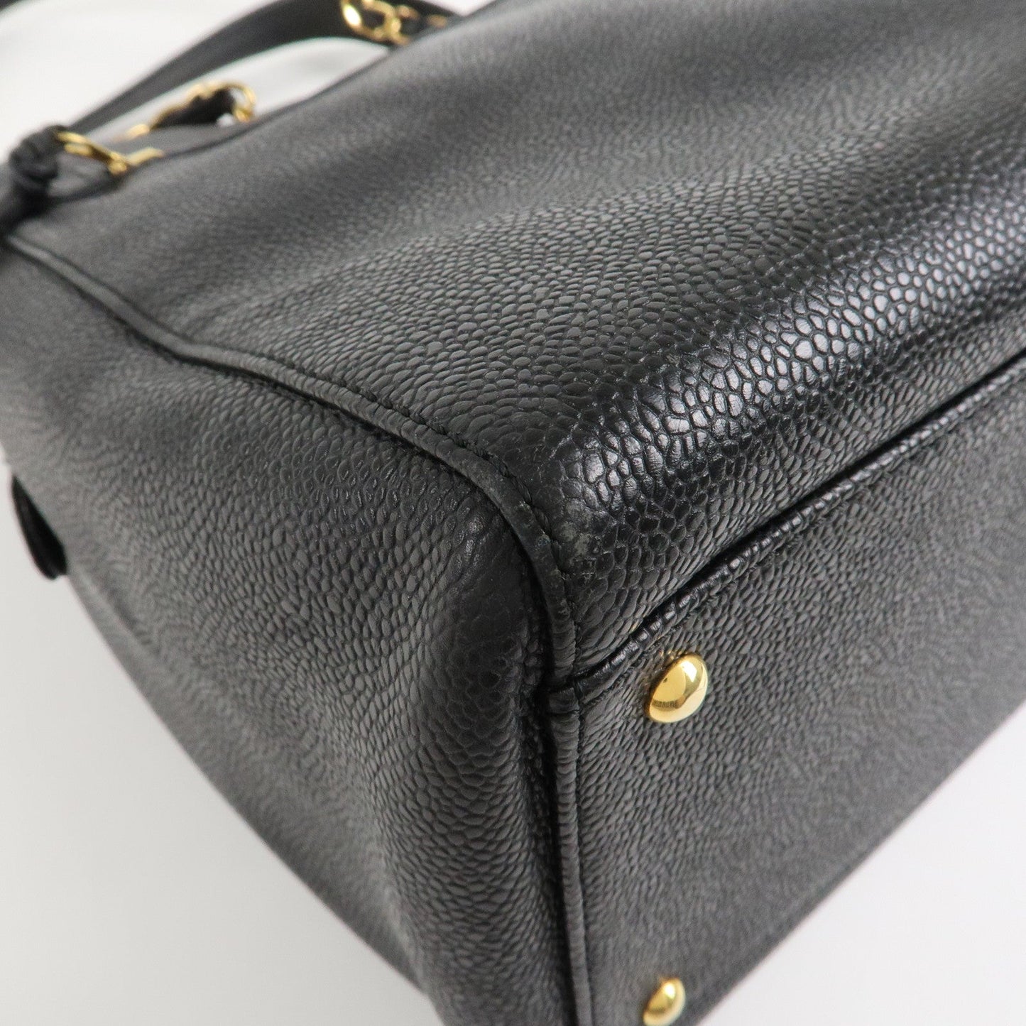 CHANEL COCO Mark Caviar Skin Chain Shoulder Tote Bag Black