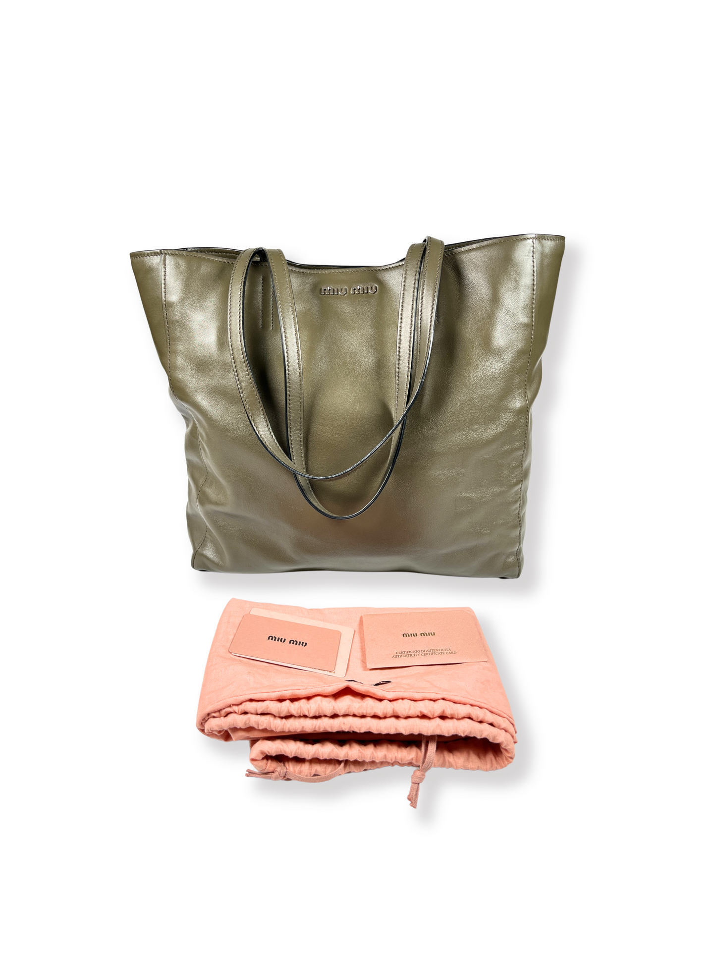 MIU MIU - DARK GREEN VITELLO LUX TOTE