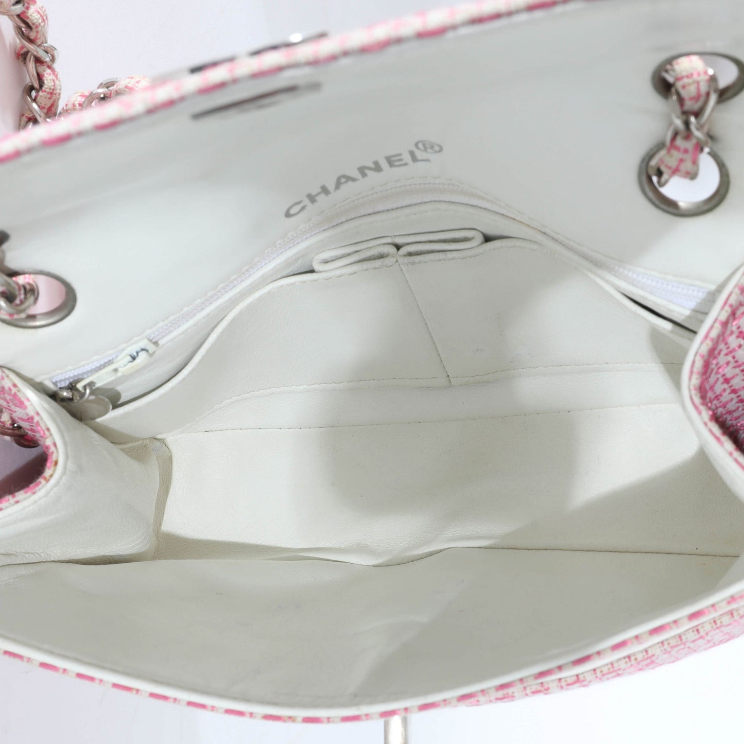 Chanel Woven Raffia Pink White Small CC Shoulder Flap Bag