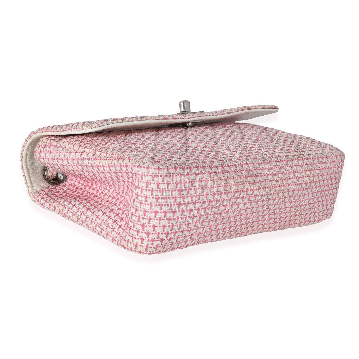 Chanel Woven Raffia Pink White Small CC Shoulder Flap Bag