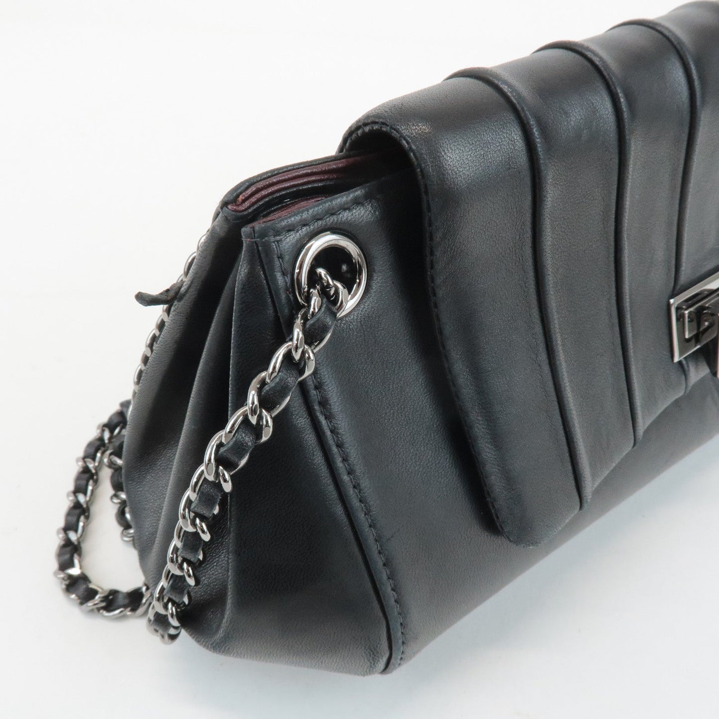 CHANEL Mademoiselle Lamb Skin Chain Shoulder Bag Hand Bag Black