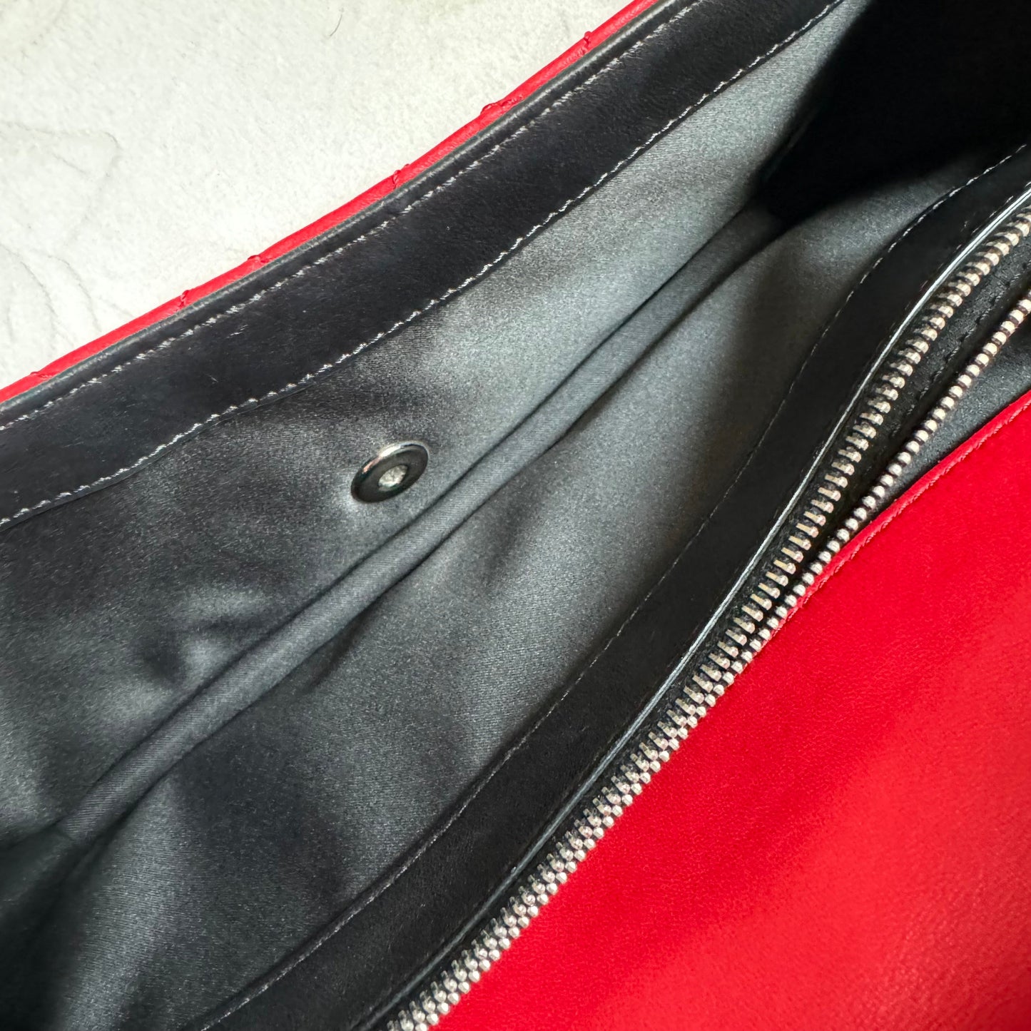 Chanel Baguette Flap Shoulder Bag Lambskin Red and Black Silver Double Chain