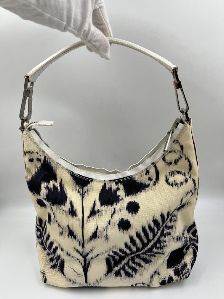 Vintage Gucci Shoulder Bag with Navy & White Flower Pattern