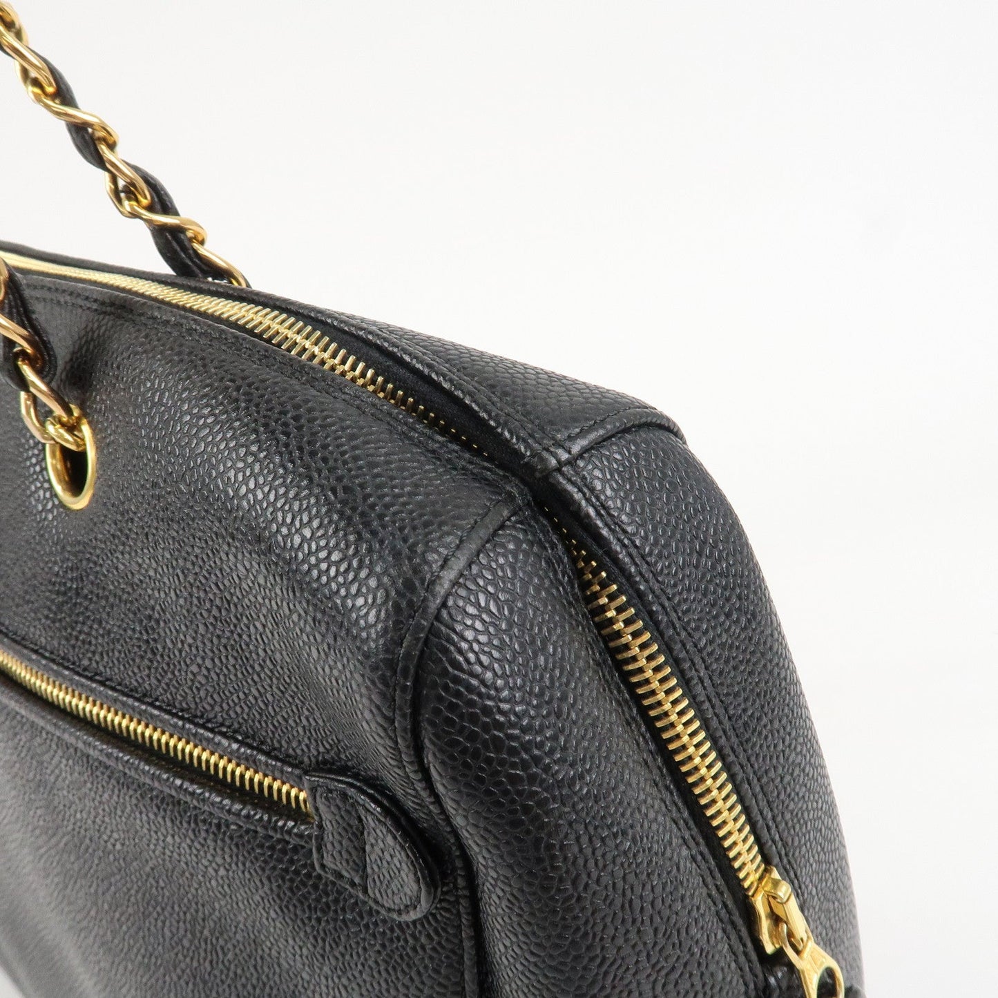 CHANEL COCO Mark Caviar Skin Chain Shoulder Tote Bag Black
