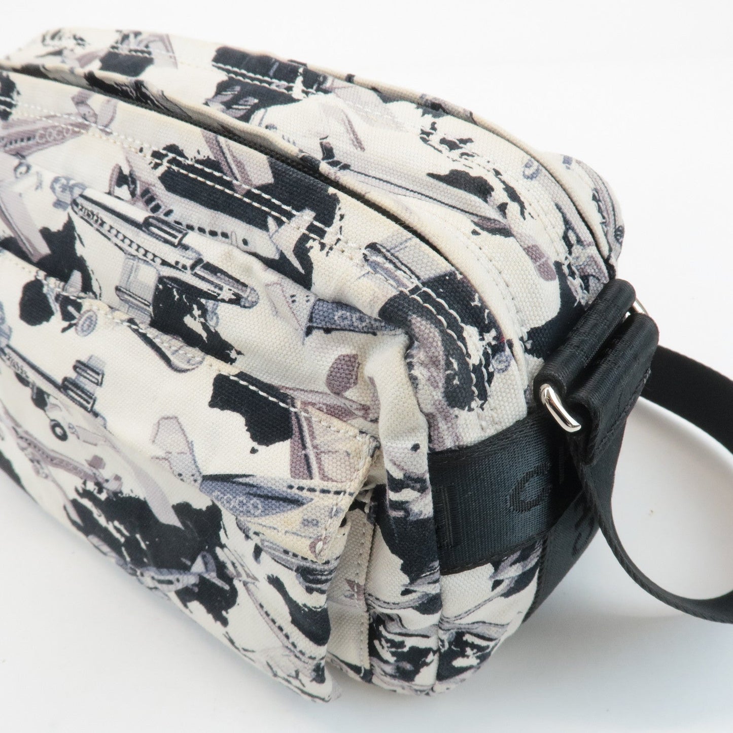 CHANEL Airline Canvas Leather Shoulder Bag Airplane Pattern