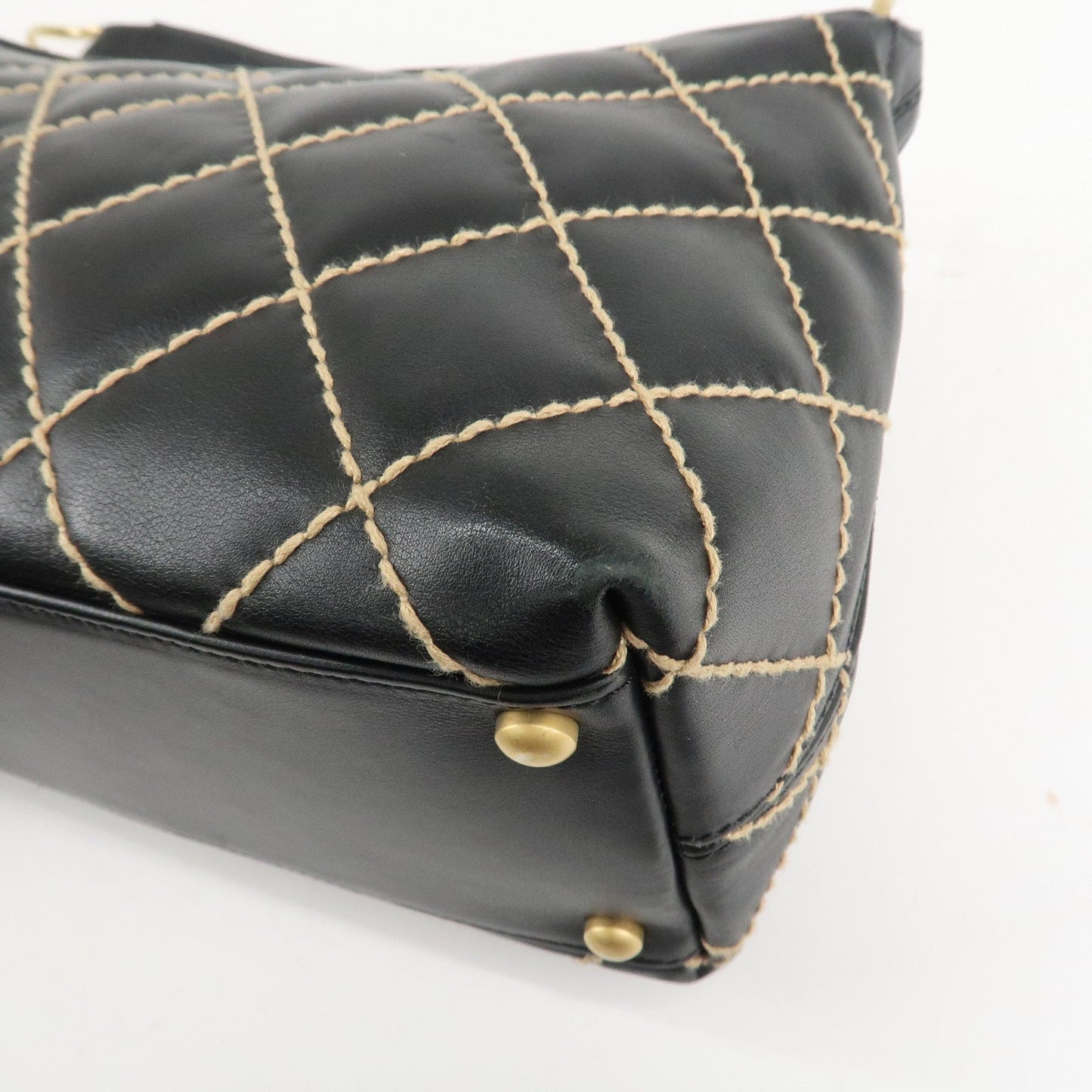 CHANEL Wild Stitch Lamb Skin Shoulder Bag Hand Bag Black A20663