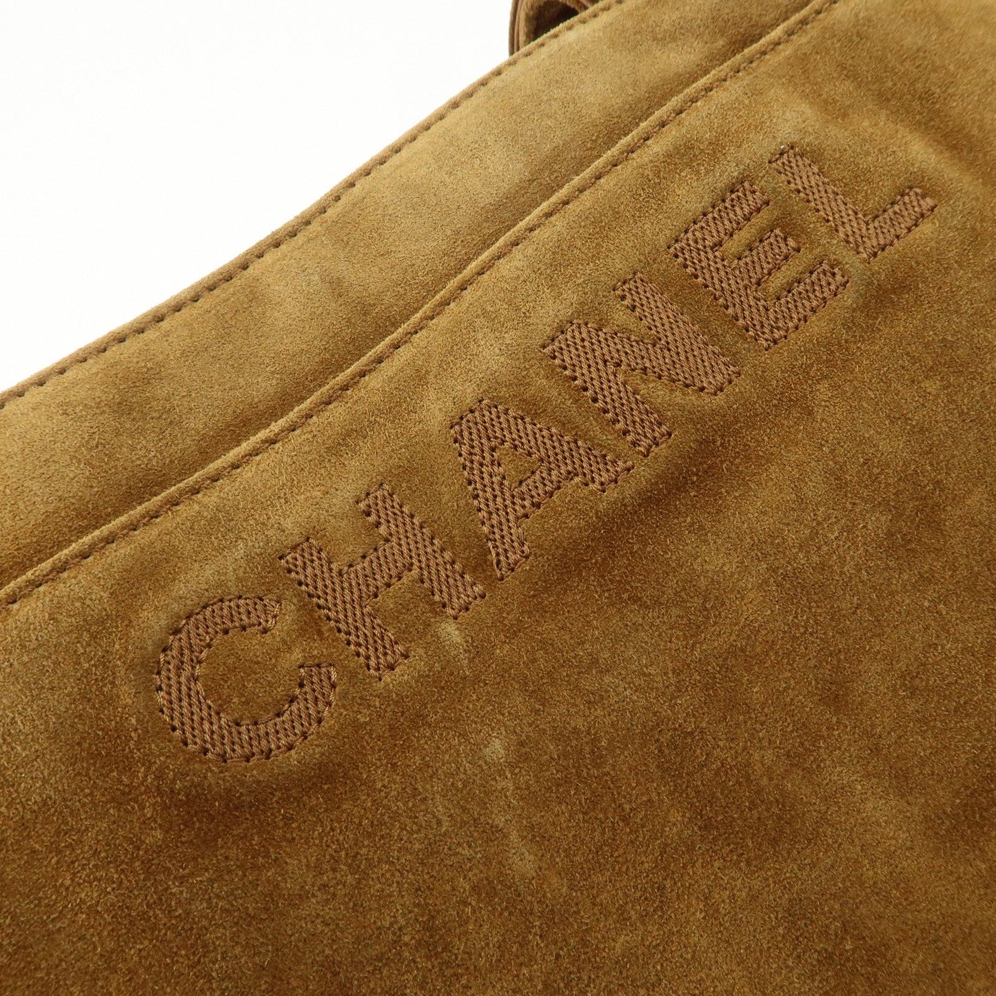 CHANEL Logo Suede Tote Bag Shoulder Bag Brown