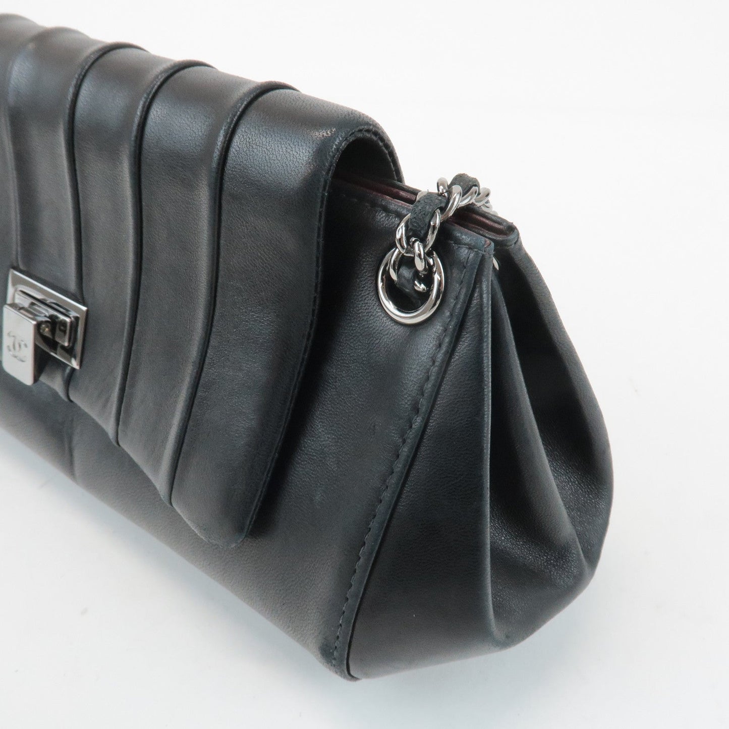 CHANEL Mademoiselle Lamb Skin Chain Shoulder Bag Hand Bag Black