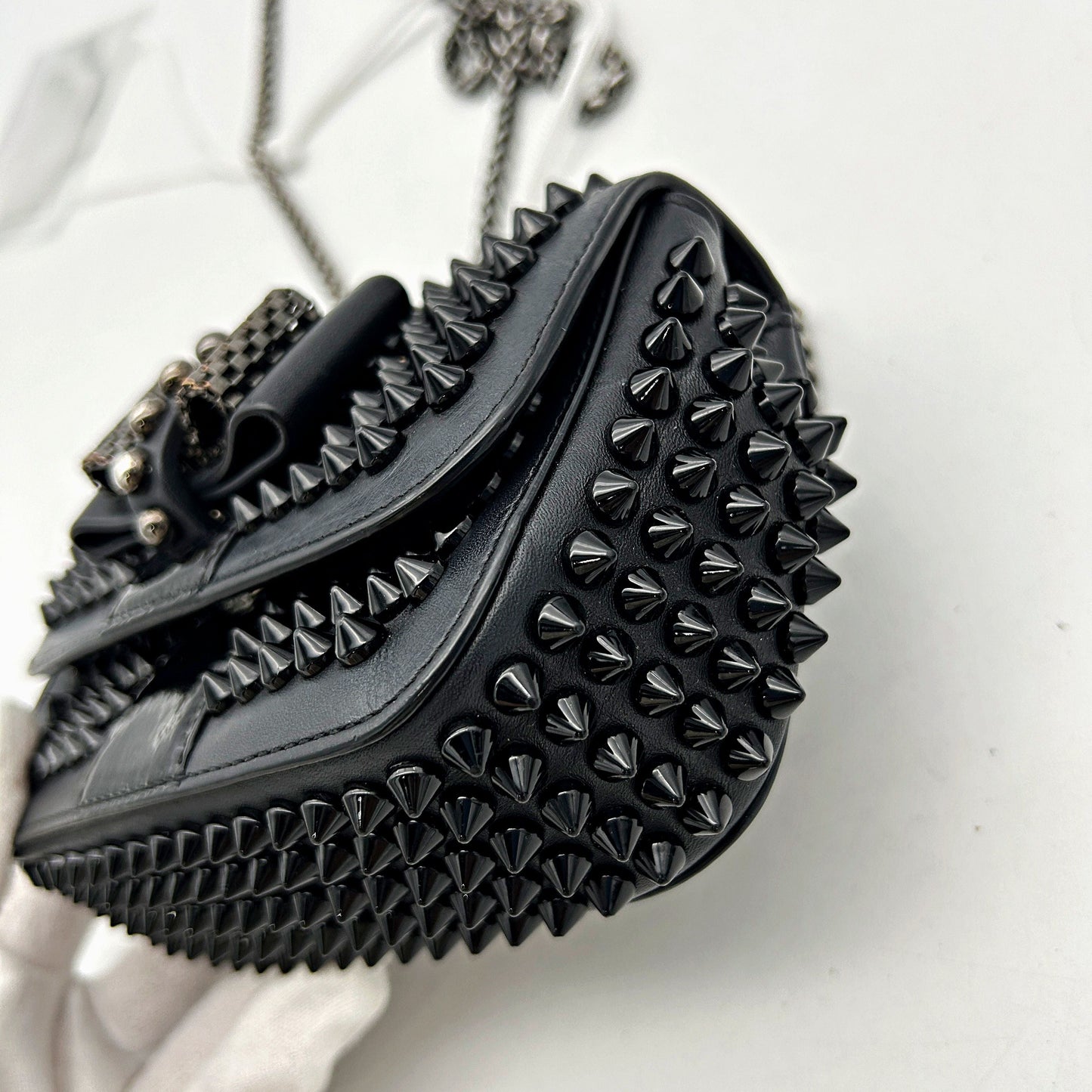 CHRISTIAN LOUBOUTIN Calfskin Spikes Sweety Charity Crossbody Bag Black LA7823