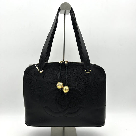 CHANEL Caviar Large CC Shoulder Bag Black  WD